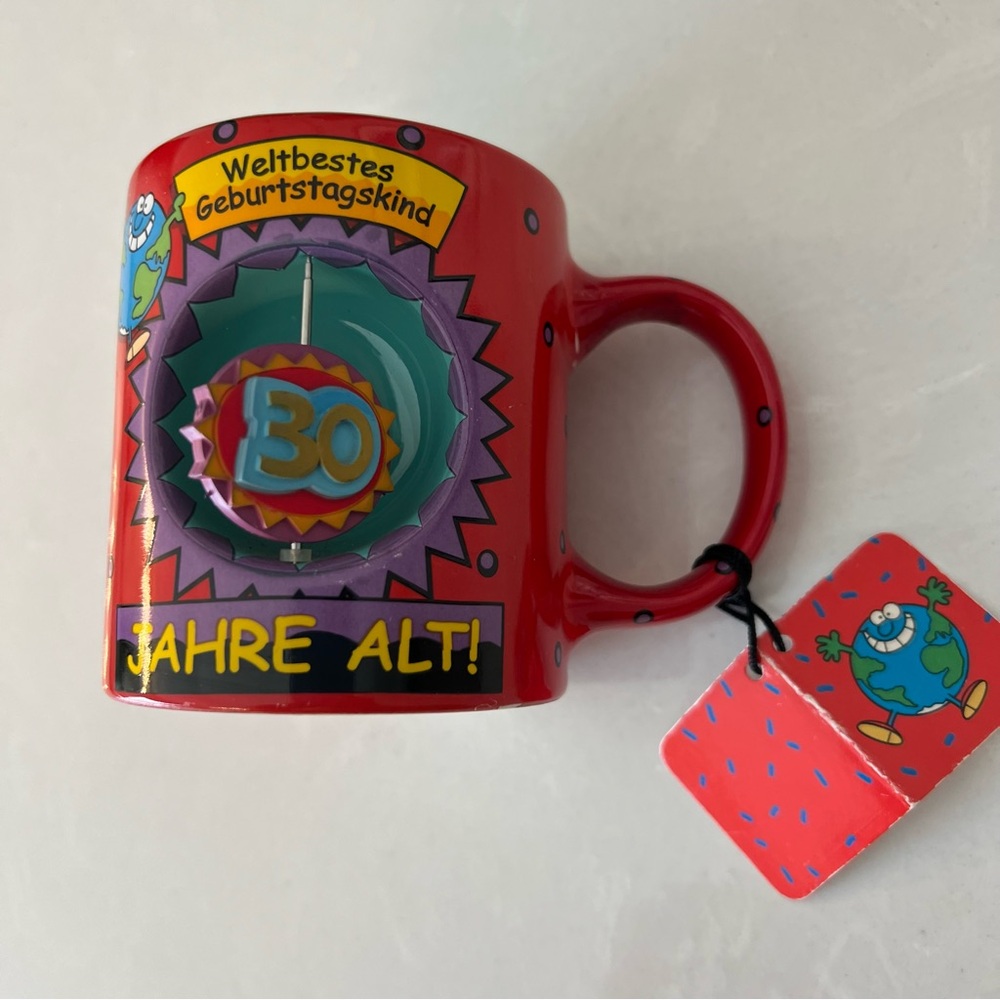 Vintage collectors mug 30 year birthday celebration in German 2002 colorful, red
